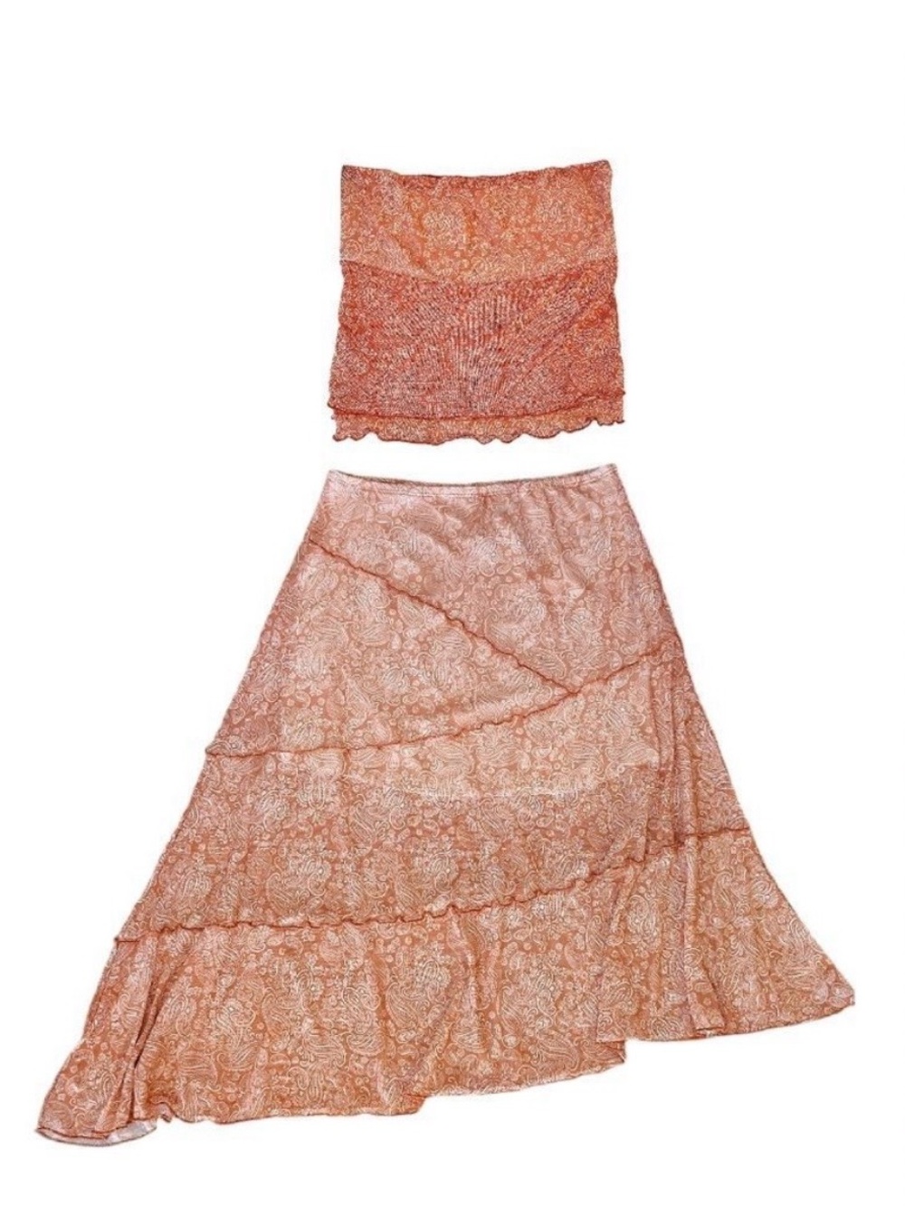 See You Monday 2 Piece Paisley Skirt Top Set Rust Orange Boho Y2K Size S